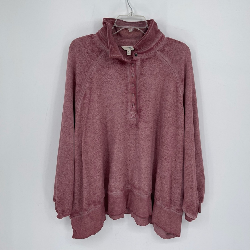 Terra & Sky Women's Purple Velour Snap Neck Relaxed Pullover Sweatshirt Size‎ 4X